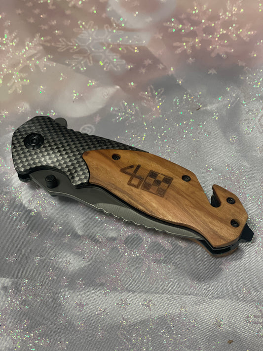 Engraved olive wood pocket knife with name or initials