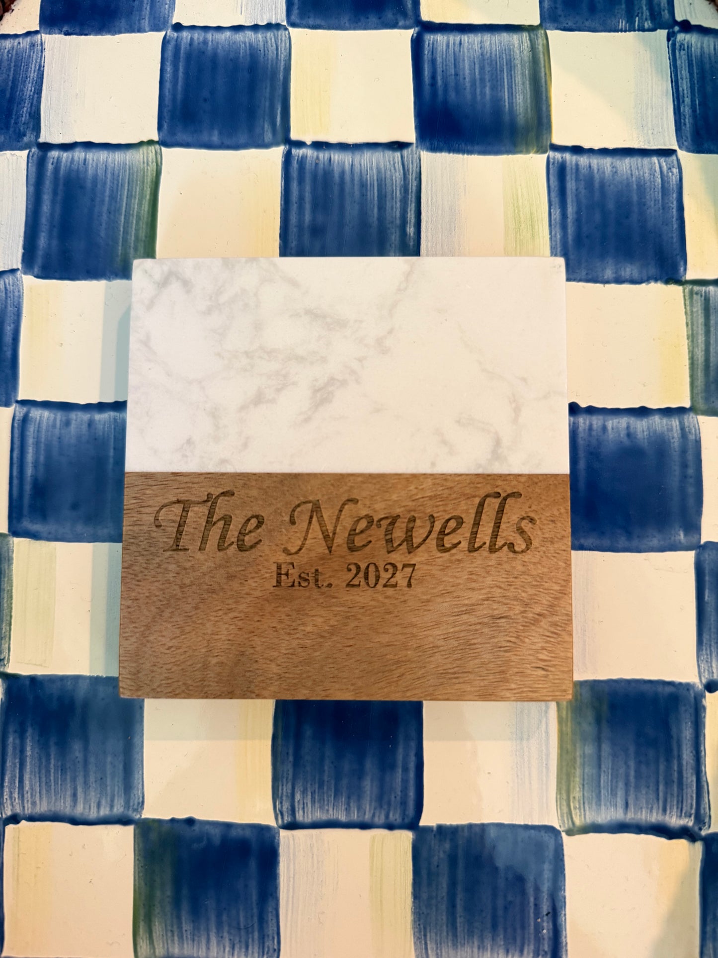 Customizable Engraved Marble & Wood Coaster Set