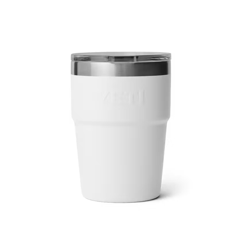 White YETI 16oz Stackable Cup with custom laser engraving
