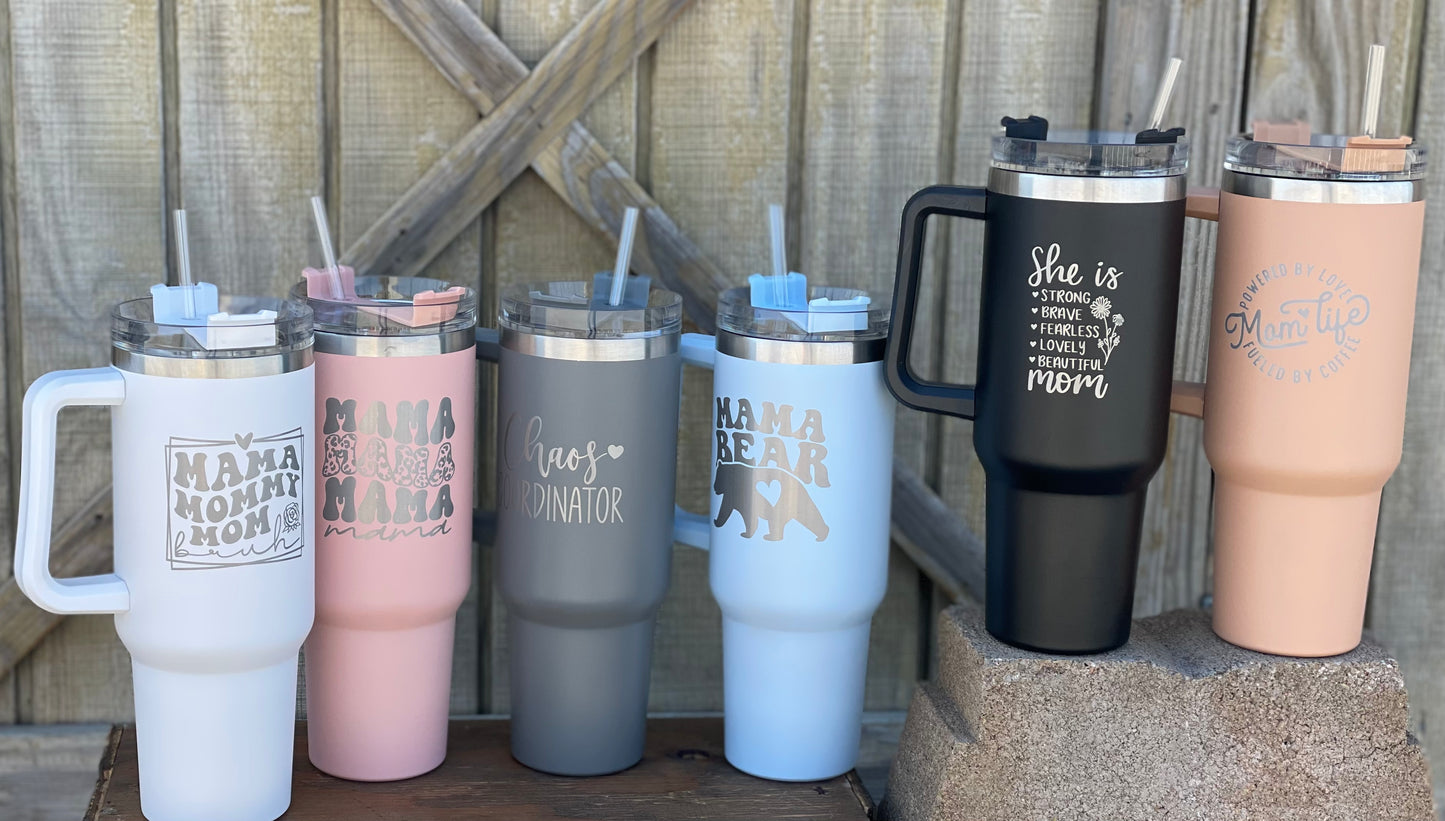 Handle Cup 40 oz with lid (Custom One Side Engrave)